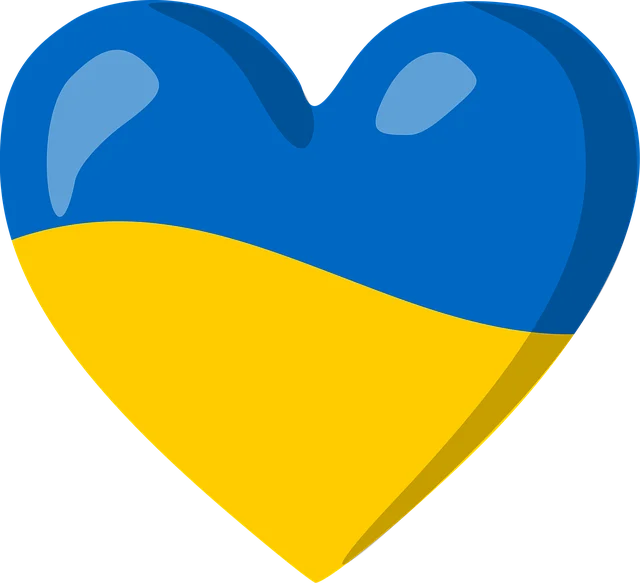 Blue and yellow heart symbol representing support or solidarity with ukraine