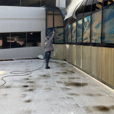 Active Pressure Washing Windows at the Convention Center in Chattanooga TN by QualityPRO Power Washing