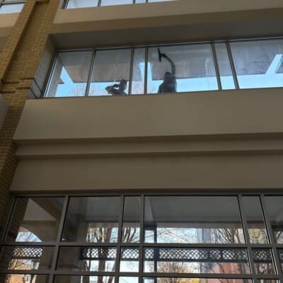 In Action Window Cleaning At the convention Center in Chattanooga TN by QualityPRO Power Washing