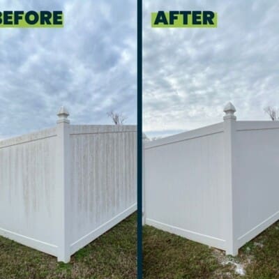 Before and After Vinyl Fence Cleaning in Chattanooga by QualityPRO Pressure Washing