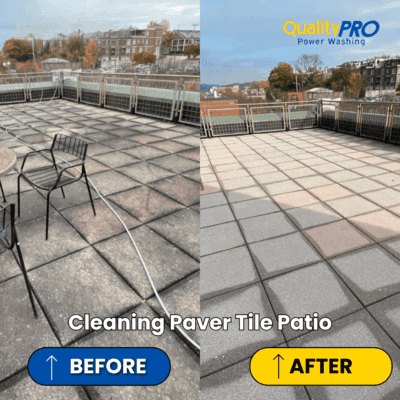 Before and After Pressure Washing of Rooftop Paver Tile Patioin Chattanooga TN by QualityPRO Power Washing