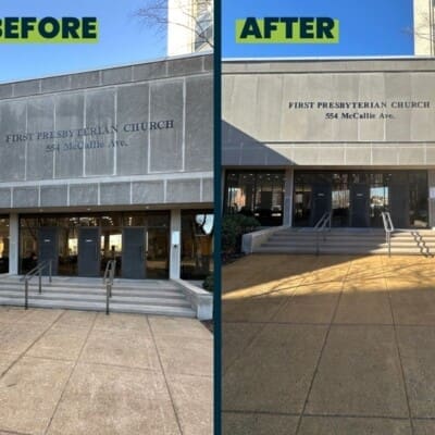 First Baptist Church Before and After Pressure Washing in Chattanooga TN by QualityPRO Power Washing
