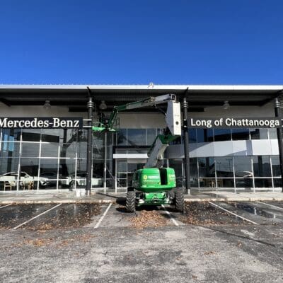 Mercedes benz exterior ceiling and lights cleaning in chattanooga tn by qualitypro power washing