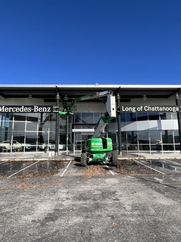 Mercedes Benz Exterior Ceiling and lights cleaning in Chattanooga TN by QualityPRO Power Washing