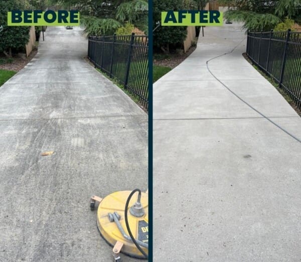 Before and After Concrete Cleaning of Marzi Driveway in Chattanooga TN by QualityPRO Power Washing