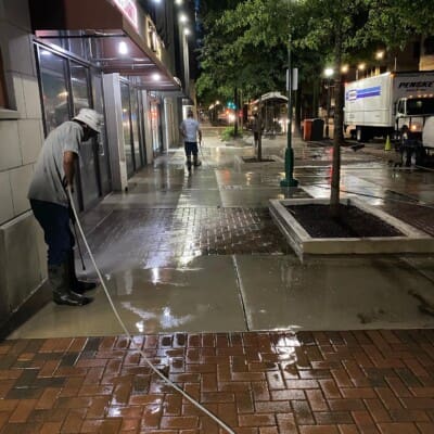 City Walkway Pressure Washing At Night in Chattanooga TN by QualityPRO Power Washing