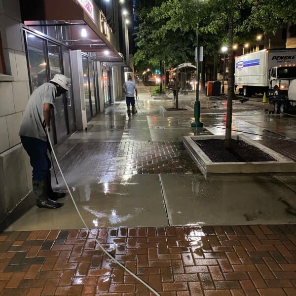 City Walkway Pressure Washing At Night in Chattanooga TN by QualityPRO Power Washing