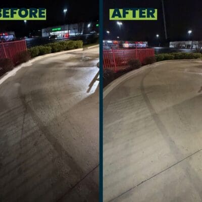 Scooters Concrete Before and After Pressure Washing in Chattanooga TN by QualityPRO Power Washing