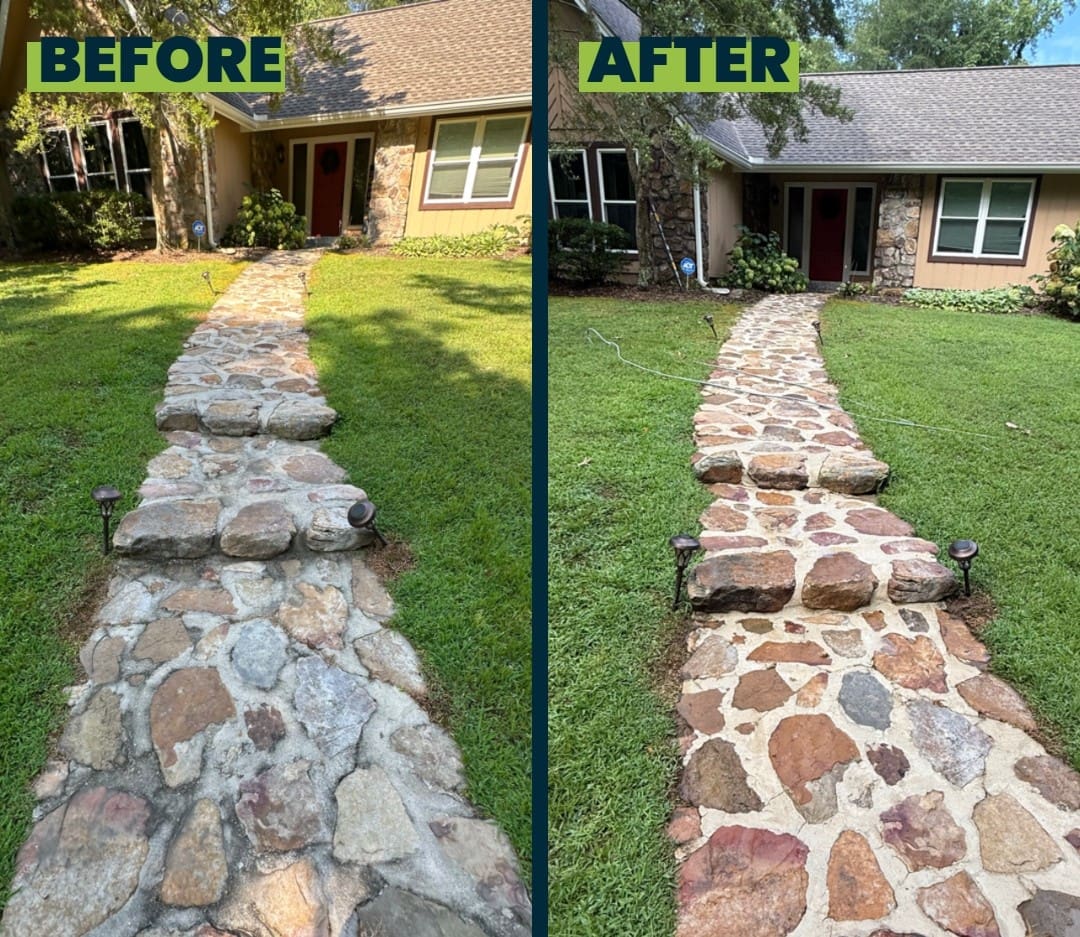Before  after stone cleaning in chattanooga tn by qualitypro power washing