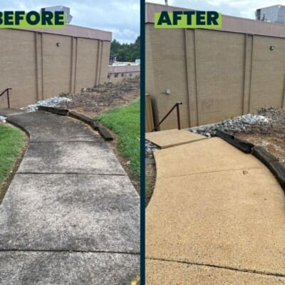 Before and after commercial concrete pressure washing in Chattanooga by QualityPRO Pressure Washing