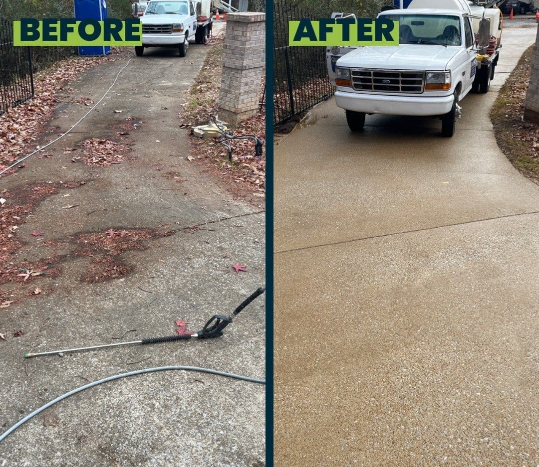 Before & after concrete driveway pressure washing in Chattanooga TN by QualityPRO Power Washing