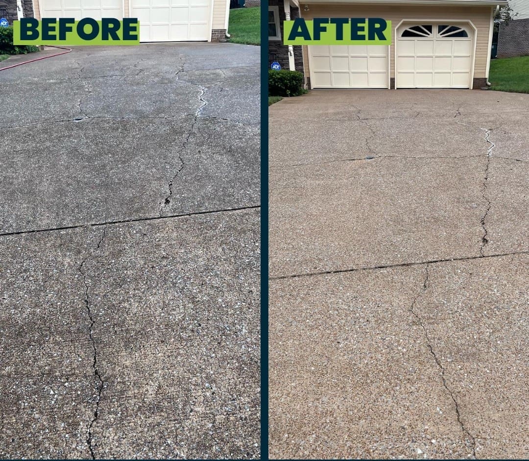Before and After Driveway Pressure Washing Of House in Chattanooga TN by QualityPRO Power Washing