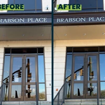 Before and After Brabson Place Pressure Washing of Front doors and Entryway in Chattanooga TN by QualityPRO Power Washing