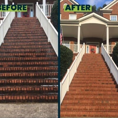 Before and After Brick Residential Front Steps Pressure Washing in Chattanooga TN by QualityPRO Power Washing