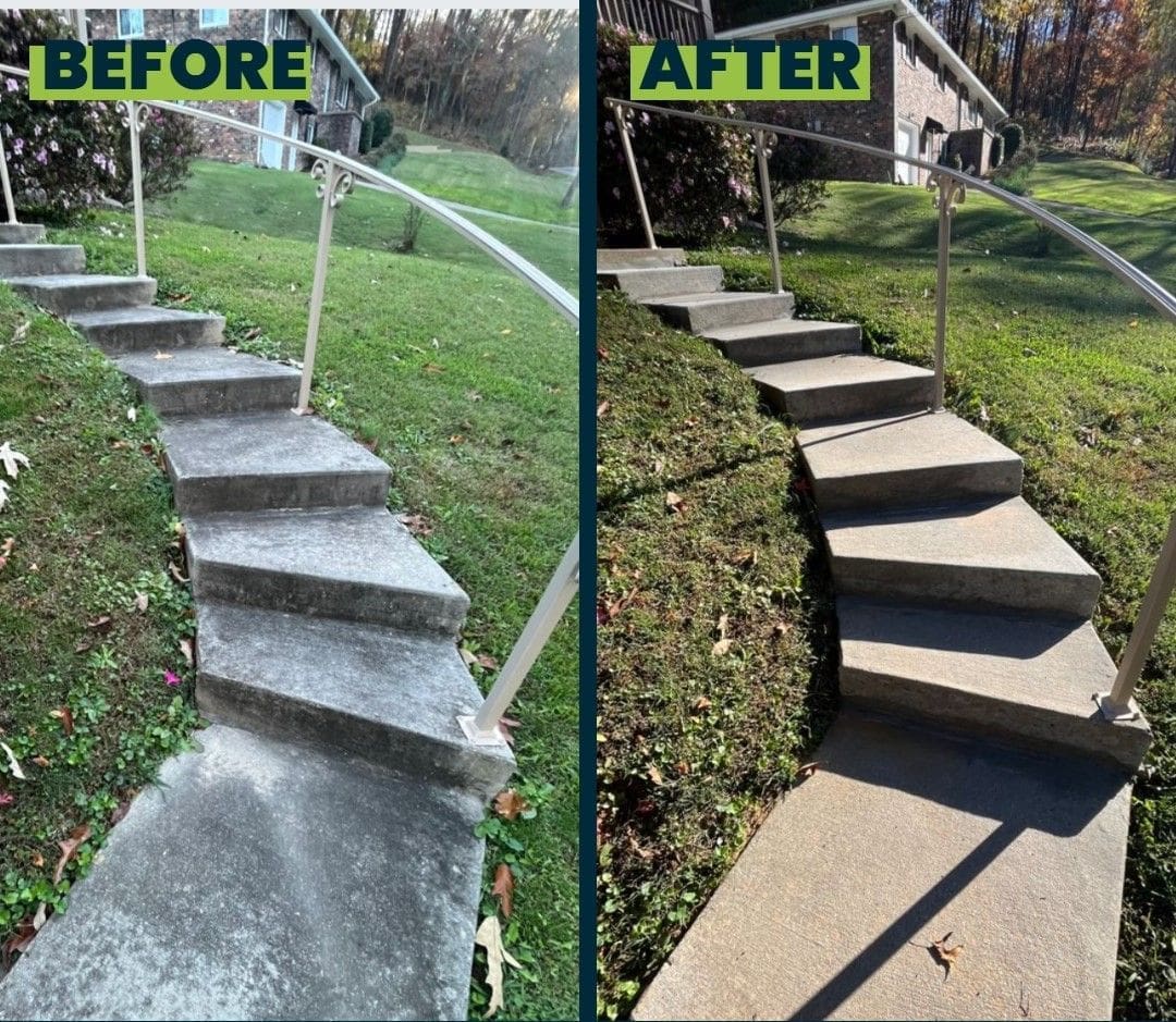 Before & after concrete sidewalk pressure washing in Chattanooga TN by QualityPRO Power Washing