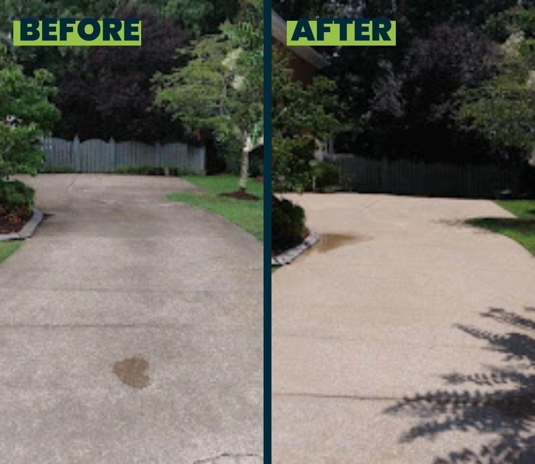 Before & after concrete driveway pressure washing in Chattanooga TN by QualityPRO Power Washing