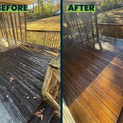 Before and After Wooden Patio Power Washing in Chattanooga TN by QualityPRO Power Washing