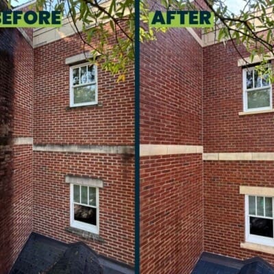 Before and After Red Brick House Cleaning in Chattanooga TN by QualityPRO Power Washing