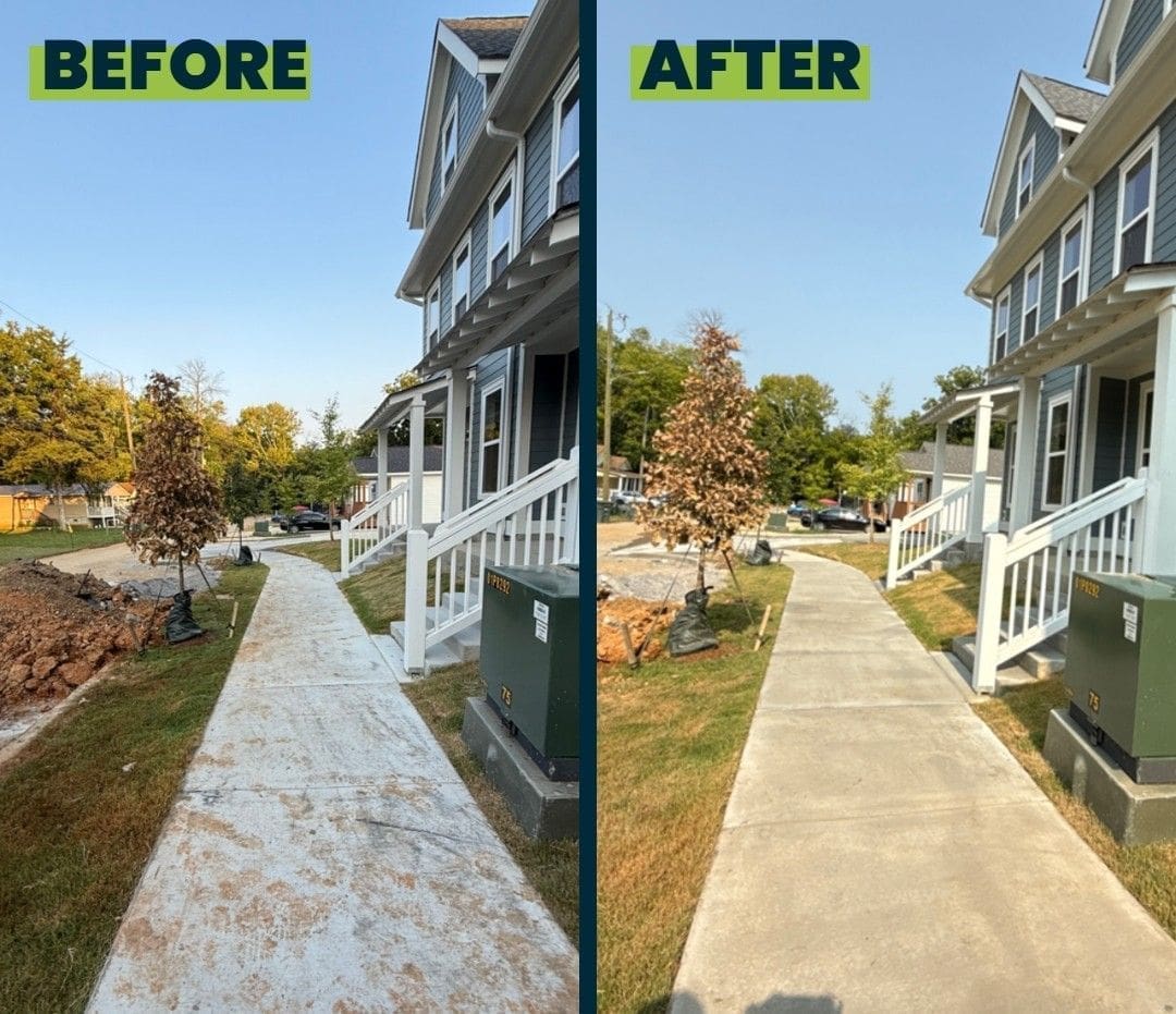 Front House Concrete Sidewalk Before and After Pressure Washing in Chattanooga by QualityPRO Pressure Washing