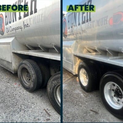 Hunter Oil Company Before and After Pressure Washing Trucks in Chattanooga TN by QualityPRO Power Washing