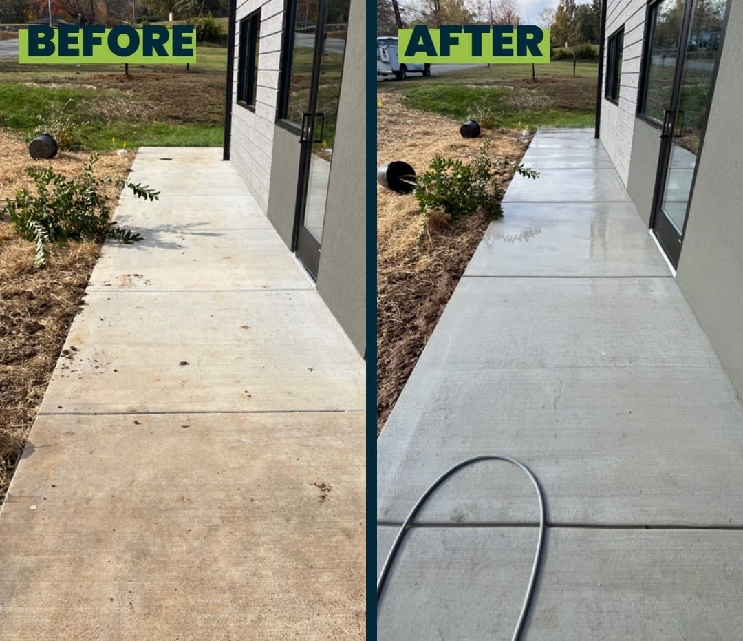 Before and After Back Door Cement Pavement Pressure Washing in Chattanooga TN by QualityPRO Power Washing