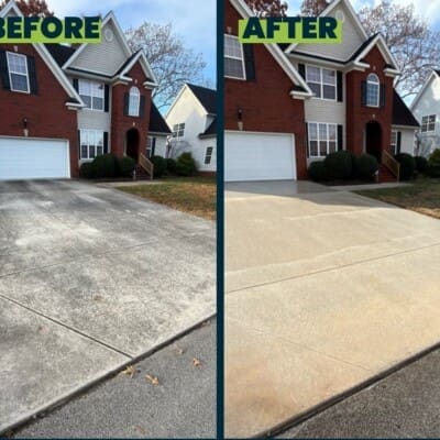 Before and After Cement Driveway Cleaning in Chattanooga TN by QualityPRO Power Washing