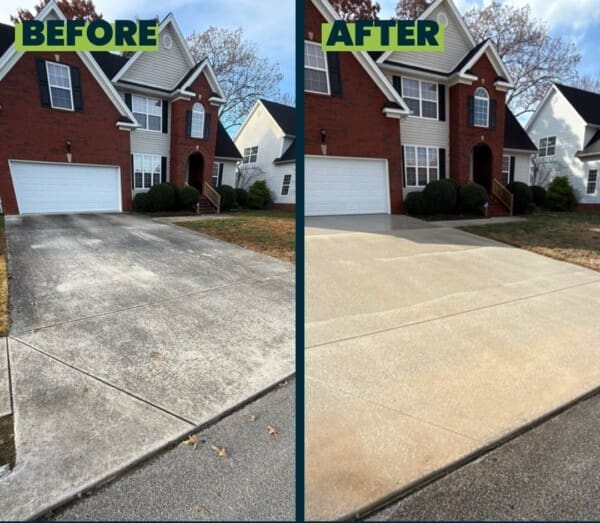 Before and After Cement Driveway Cleaning in Chattanooga TN by QualityPRO Power Washing