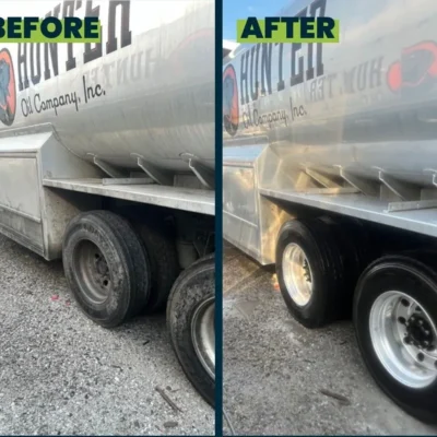 Hunter Oil Company Before and After Pressure Washing Trucks in Chattanooga TN by QualityPRO Power Washing