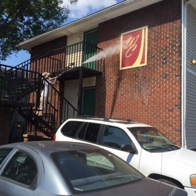 Apartment Complex Sign and Brick Wall Pressure Washing in Chattanooga TN by QualityPRO Power Washing