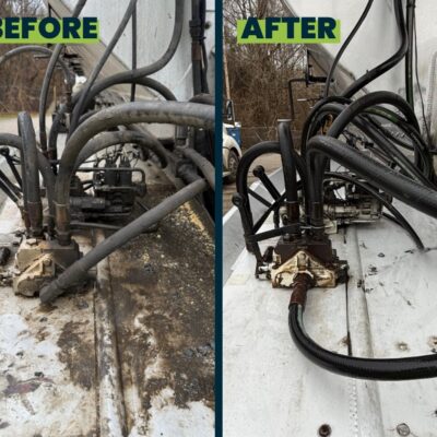 Goggin Truck Equipment Before and After Pressure Washing and Being Cleaned By QualityPRO Pressure Washing in Chattanooga TN