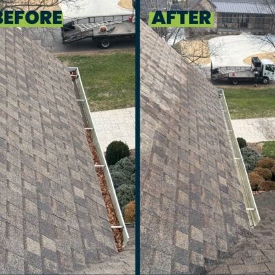 Before and after gutter cleaning in Chattanooga TN by QualityPRO Power Washing