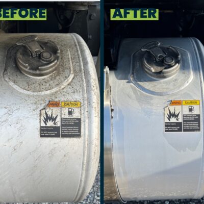 Before and After a trailer is pressure washed and cleaned in Chattanooga TN by QualityPRO Power Washing. The before shows the buildup of dirt after being neglected. But then after being cleaned QualityPRO the trailer is brought back to a new-like condition.