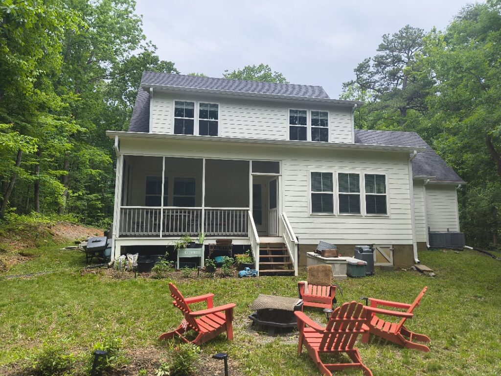 This project involved a comprehensive low-pressure soft wash of a two-story residence to remove organic growth and debris from various exterior surfaces, including brick, vinyl, and Hardie board, while protecting delicate fixtures and landscaping.
