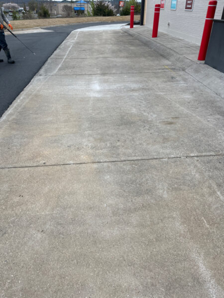 This commercial cleaning project in Fort Oglethorpe restored the property's exterior appeal by thoroughly washing the building, delicate awnings, concrete drive-thru lanes, dumpster area, and parking pads.