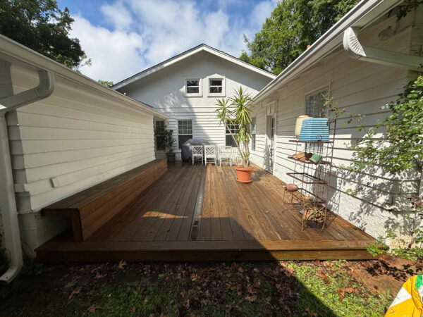 This project involved a comprehensive soft wash of the home's various siding materials and a wood deck to remove organic growth and surface contaminants while preserving the integrity of all finishes.
