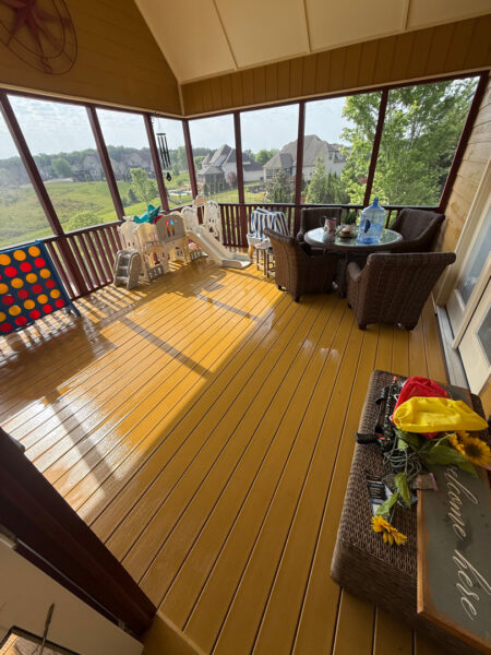 This comprehensive exterior restoration in Soddy-Daisy utilized professional soft-wash and pressure washing techniques to clean the home's siding, concrete surfaces, pool deck, three wood decks, patio furniture, retaining walls, and both interior and exterior windows.