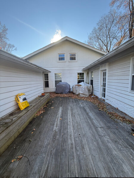 This project involved a comprehensive soft wash of the home's various siding materials and a wood deck to remove organic growth and surface contaminants while preserving the integrity of all finishes.