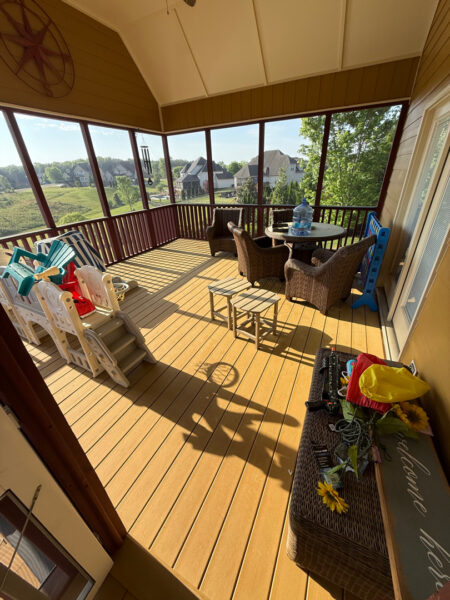This comprehensive exterior restoration in Soddy-Daisy utilized professional soft-wash and pressure washing techniques to clean the home's siding, concrete surfaces, pool deck, three wood decks, patio furniture, retaining walls, and both interior and exterior windows.