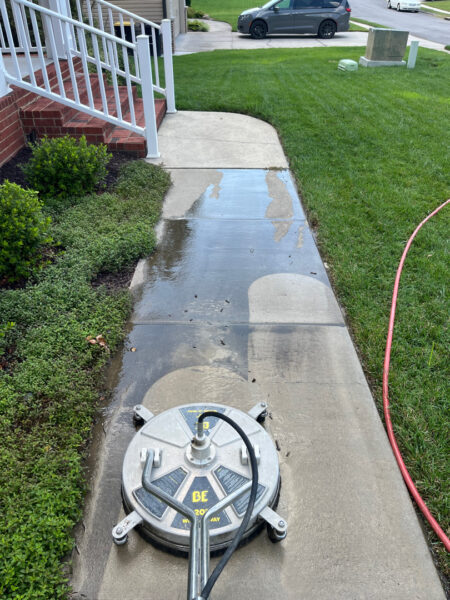 This project involved a comprehensive exterior concrete cleaning of a driveway, front walkway, and sidewalk in Apison using specialized detergents, surface washing equipment, and a thorough rinse to remove mold, mildew, and grime.