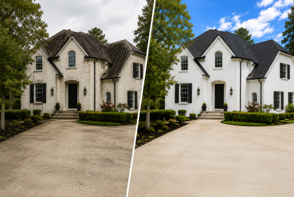 Before and after luxury home cleaning by qualitypro power washing