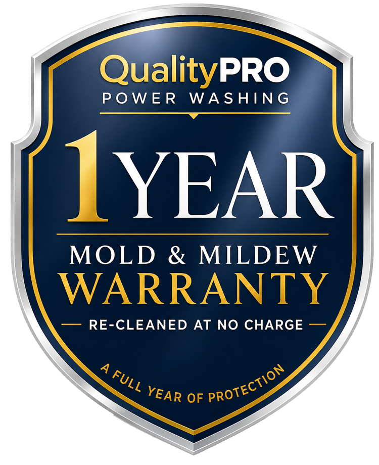 One year mold and mildew warranty   we will reclean your home at no charge Only by qualitypro power washing