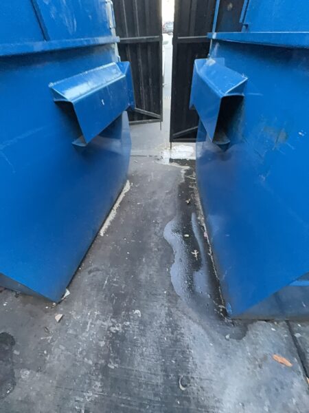 Professional power washing and detergent cleaning were performed on the front stained sidewalk, additional sidewalk sections, the back dock, and the dumpster enclosure to remove all surface debris and buildup.