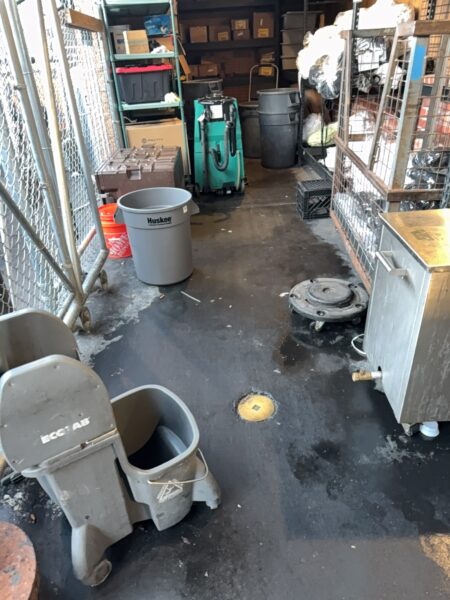 Professional power washing and detergent cleaning were performed on the front stained sidewalk, additional sidewalk sections, the back dock, and the dumpster enclosure to remove all surface debris and buildup.