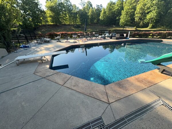 This project involved a comprehensive exterior cleaning of a Cleveland outdoor living space, utilizing specialized detergents and soft-wash techniques to remove pet hair, organic growth, and grime from a concrete pool deck and a multi-level wood deck.