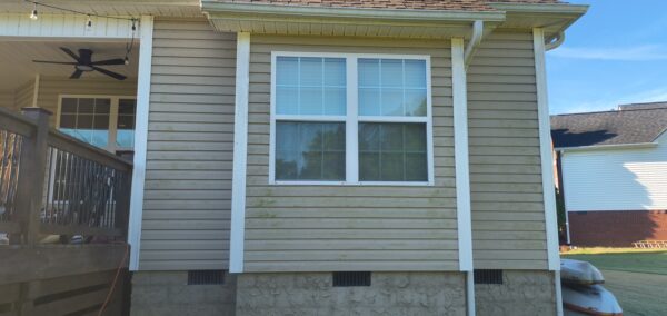 This project utilized low-pressure soft-wash methods to clean the entire two-story exterior envelope, a wood deck with stairs, and first-story exterior windows to remove organic growth and environmental buildup.