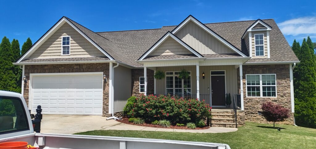This project utilized low-pressure soft-wash methods to clean the entire two-story exterior envelope, a wood deck with stairs, and first-story exterior windows to remove organic growth and environmental buildup.