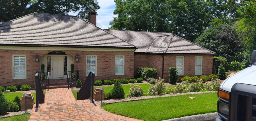 This seasonal maintenance project at a two-story Chattanooga residence involved thoroughly clearing leaves and debris from the roofline and leaf-guard-equipped gutter system, followed by a detailed exterior cleaning of the windows and both sides of several glass doors.