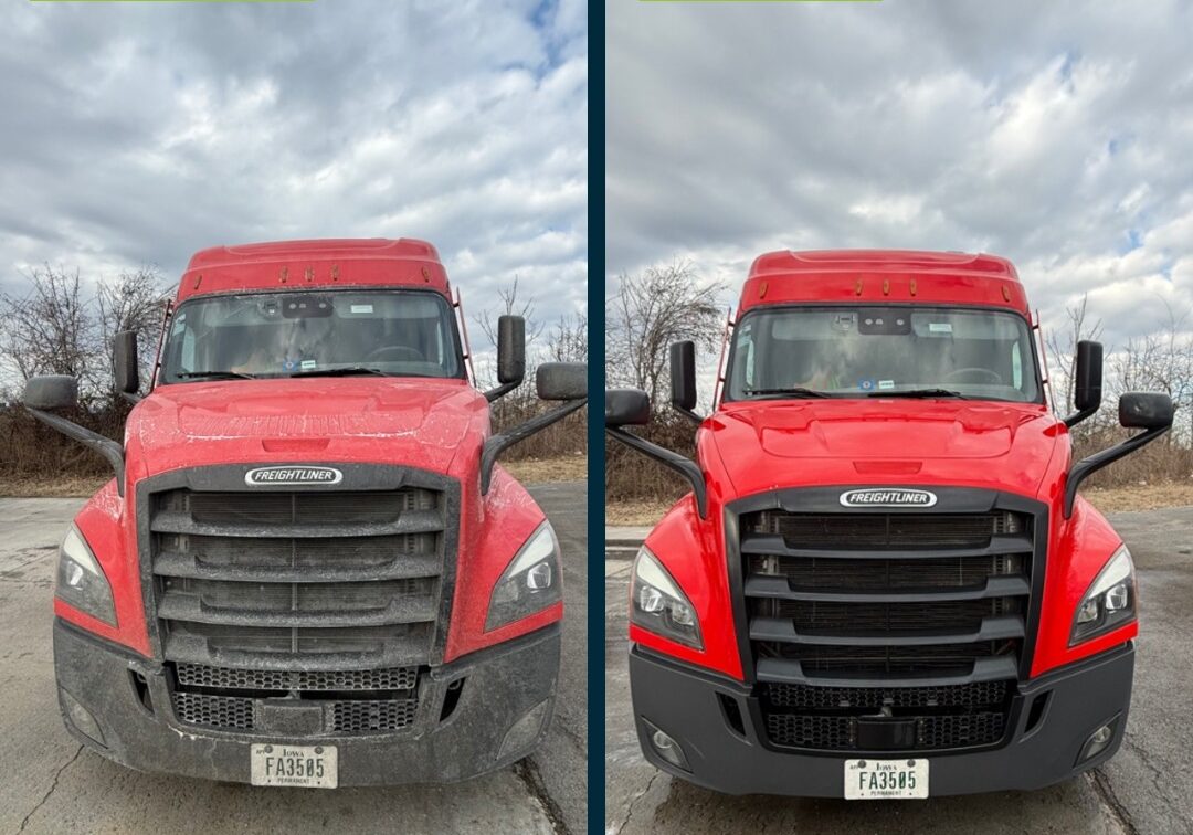 Freightliner can before and after pressure washing in chattanooga tn by qualitypro power washing