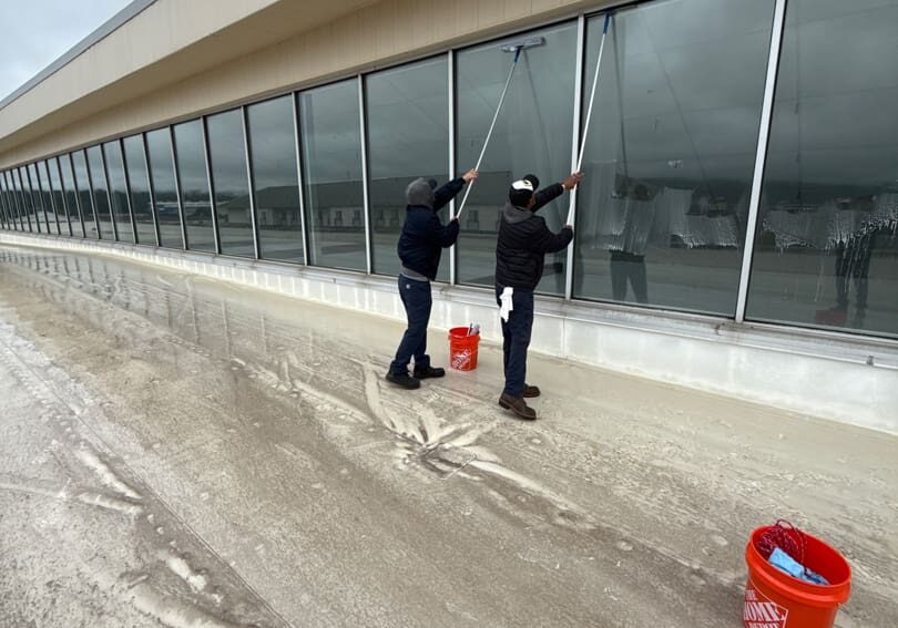 Side view of window cleaning at convention center in chattanooga tn by qualitypro power washing