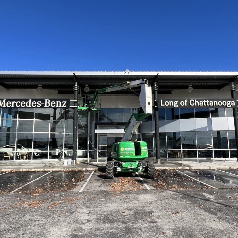 Mercedes benz exterior ceiling and lights cleaning in chattanooga tn by qualitypro power washing